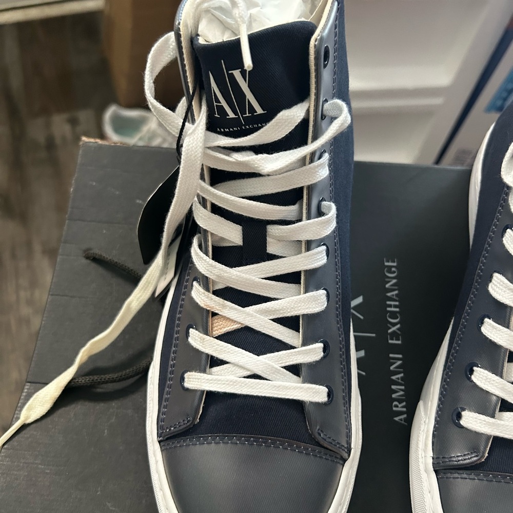 Armani Exchange Blue and White Athletic Shoes Timeless Design